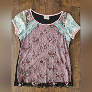 Edista Multicolor Floral Short Sleeve Top, Large